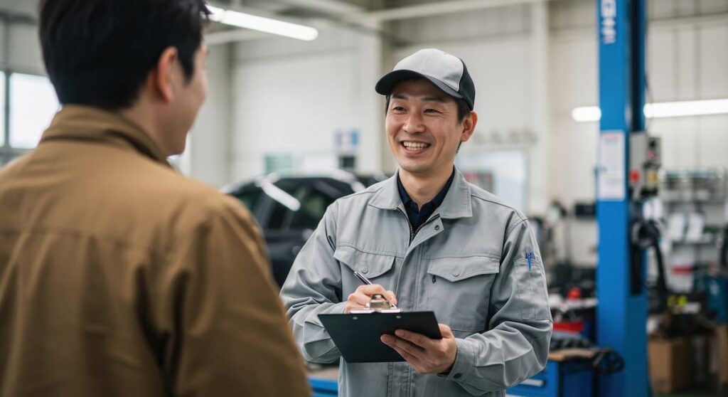 お客様にヒアリングを行う自動車整備士